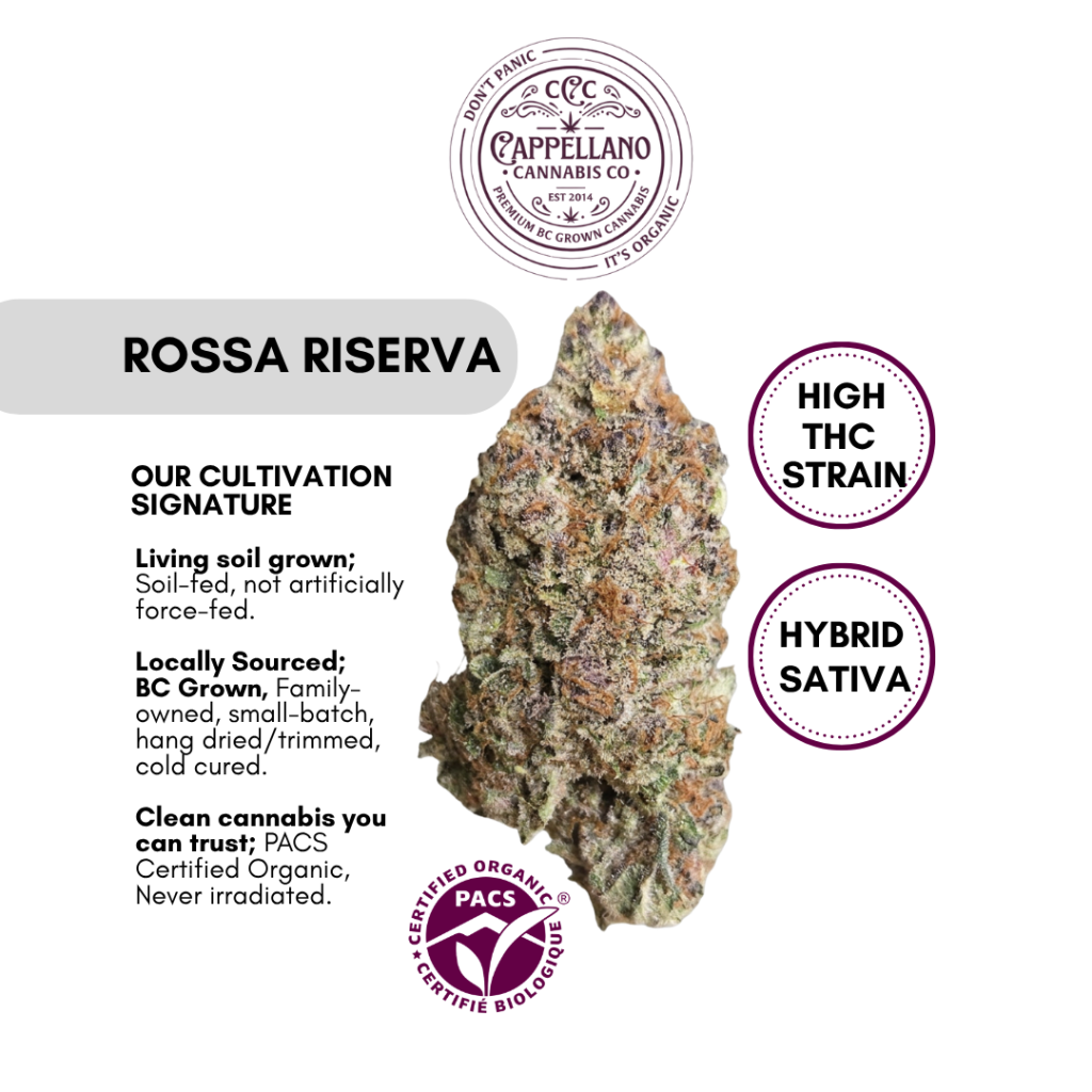 Cappellano Rossa Riserva original product artwork with flower and cultivation information